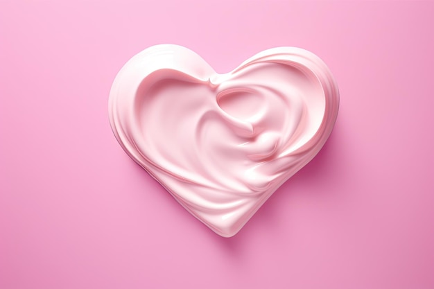 La crema crea la forma del cuore su sfondo rosa Cura della pelle