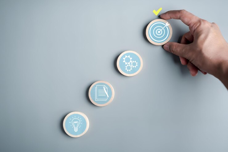 La crescita aziendale è un concetto di successo, una scala di gradini per la pianificazione, lo sviluppo, la leadership e il gruppo di riferimento dei clienti.
