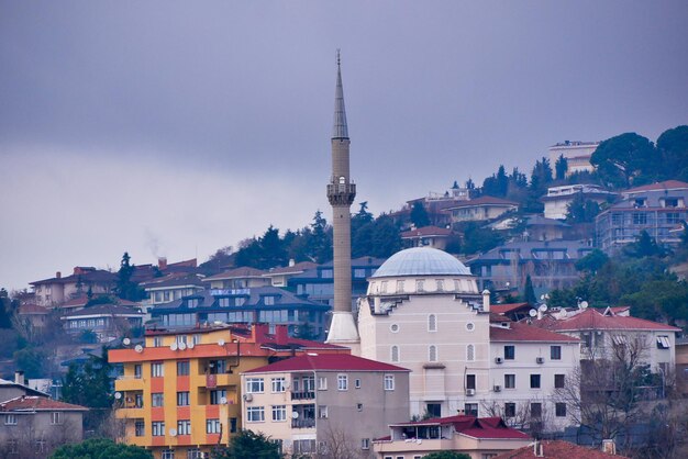 La cupola di una moschea e di uno scape urbano della città a Costantinopoli