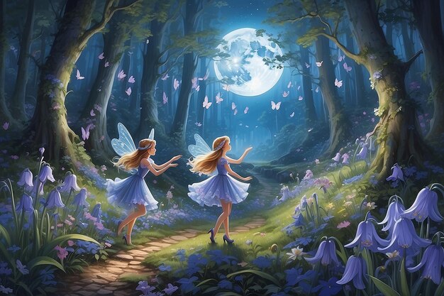 La danza delle fate al chiaro di luna Scena stravagante di Bluebell