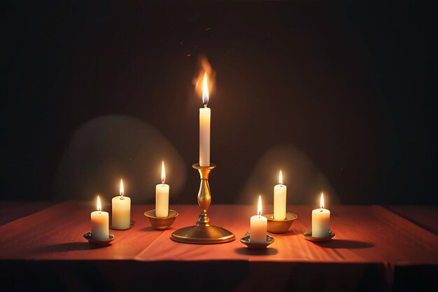 La debole luce di una candela accesa è speranza e mancanza nello sfondo scuro della candela.