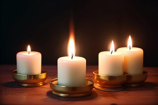 La debole luce di una candela accesa è speranza e mancanza nello sfondo scuro della carta da parati a lume di candela