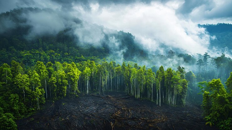 La deforestazione avanza nella lussureggiante foresta pluviale tropicale coperta da nuvole
