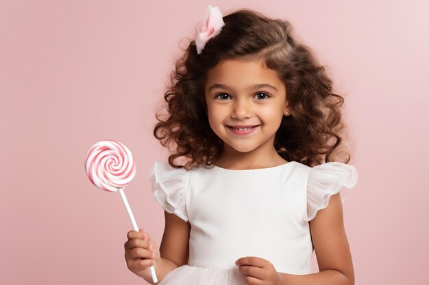 La dolce bambina meravigliosa con la canna di caramelle