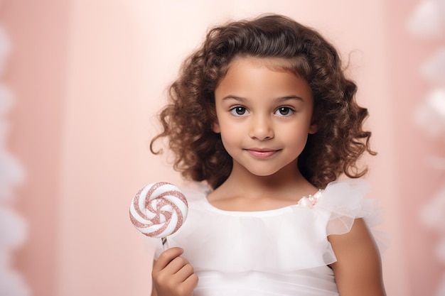 La dolce bambina meravigliosa con la canna di caramelle