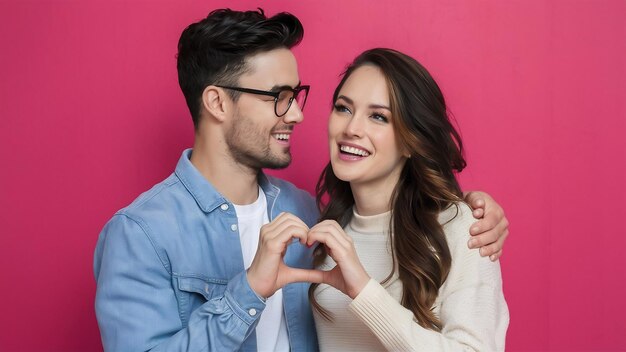 La donna affettuosa mostra il gesto del cuore dice essere il mio valentino al fidanzato confessa l'amore