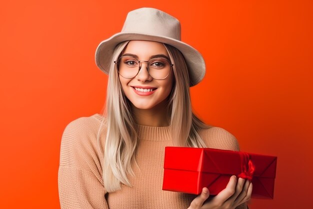 La donna asiatica carina hipster alla moda è pronta per i cappelli di Babbo Natale della festa di Natale