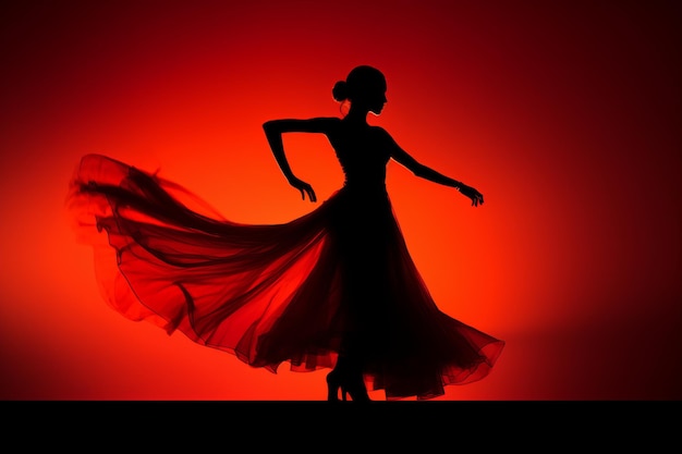 La donna balla nella silhouette della stanza rossa Bella immagine illustrativa AI generativa