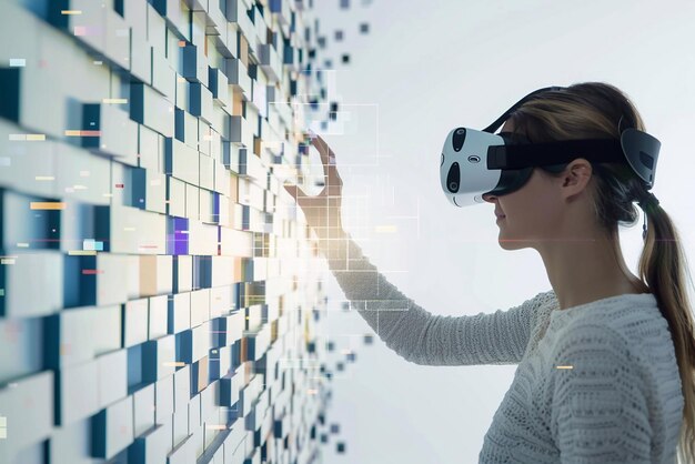 La donna con gli occhiali di realtà virtuale concetto di tecnologia futura