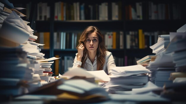 La donna d'affari non è soddisfatta dei documenti.