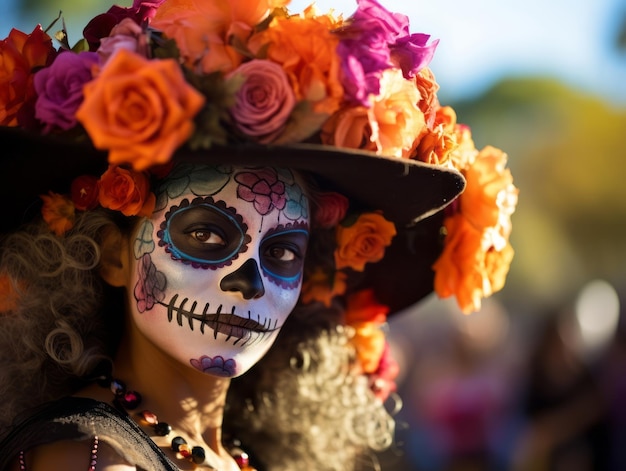 la donna dal vibrante trucco calavera celebra il giorno dei morti