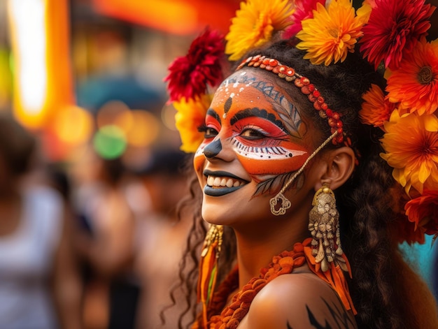 la donna dal vibrante trucco calavera celebra il giorno dei morti