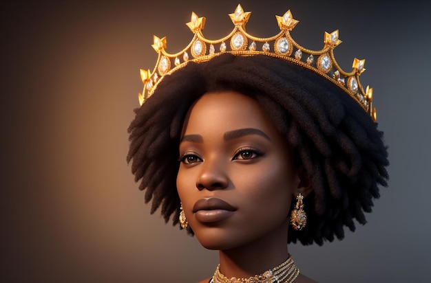 La donna è la regina Una bellissima donna afroamericana con una corona in testa IA generativa