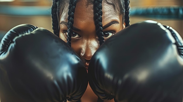 La donna nella foto incarna la forza e la resilienza mentre si spinge attraverso un pugilato impegnativo