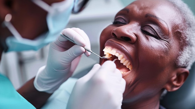 La donna riceve il trattamento dentale denti spazzolati dal dentista