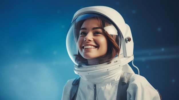 la donna sorridente indossa l'uniforme da astronauta