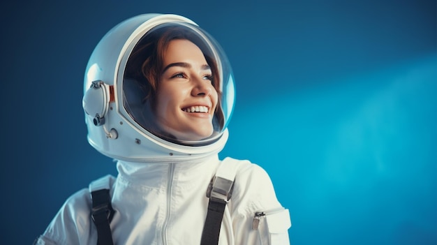 la donna sorridente indossa l'uniforme da astronauta