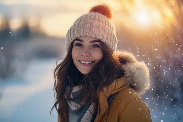 La donna sorridente nella luce del tramonto