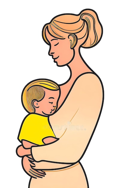 La donna tiene il suo bambino in braccio Carta Happy Mother Day Disegno a linea continua Illustrati vettoriali