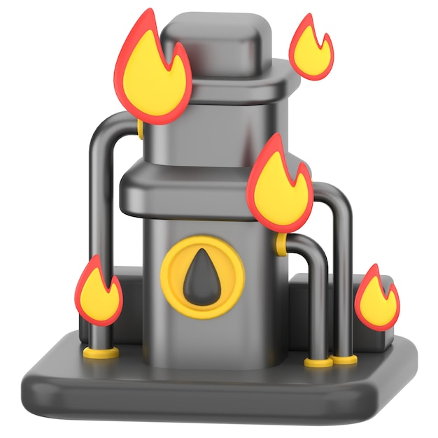 La fabbrica di petrolio dell'illustrazione dell'icona 3d brucia