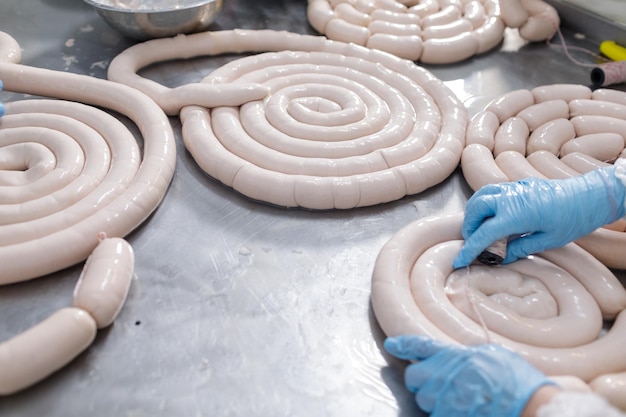 La fabbrica per la produzione di insaccati fa il concetto di industria della carne di salsiccia