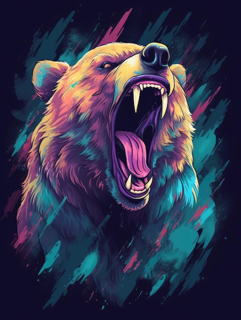 La faccia di un grizzly arrabbiato con la bocca aperta Stampa per Tshirts Generative AI