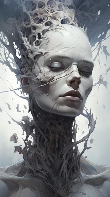la faccia di una donna è mostrata con i rami degli alberi