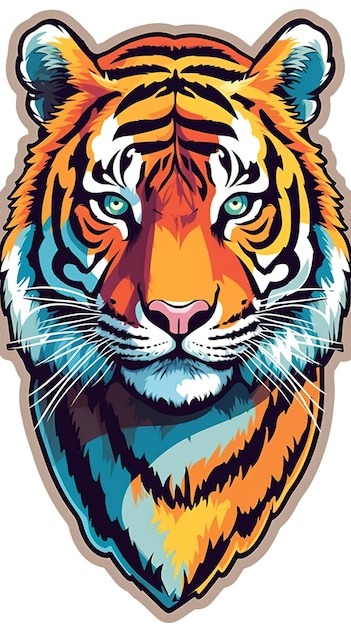 La faccia di una tigre è mostrata in uno stile grafico.