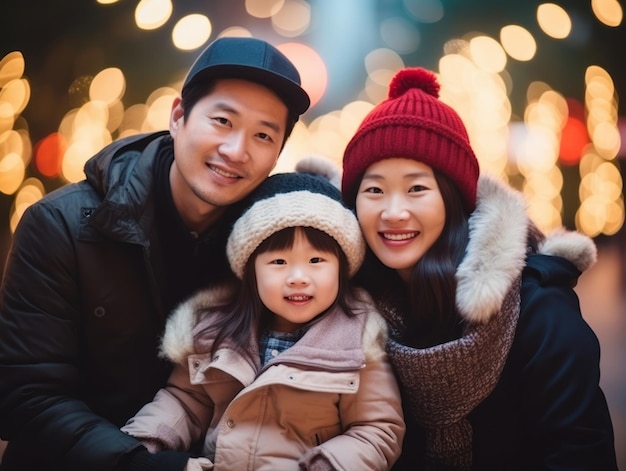 La famiglia asiatica ama festeggiare insieme la vigilia di Natale