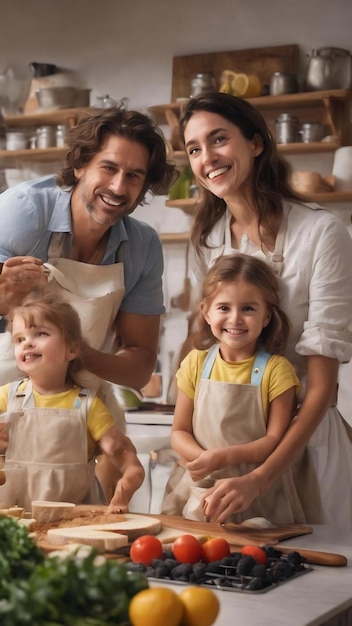 La famiglia carina si diverte in cucina.