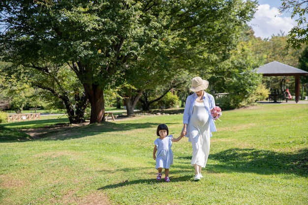 La famiglia che gioca in un parco