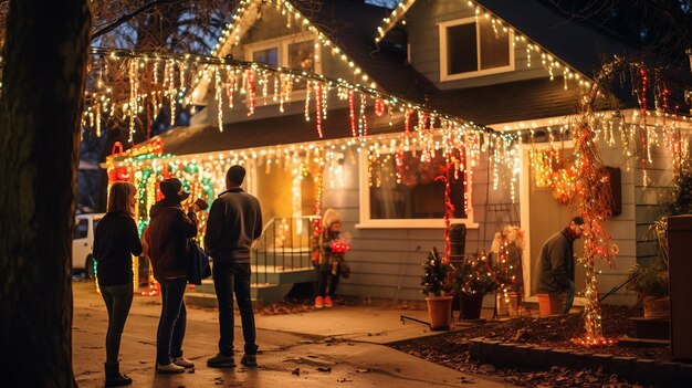 La famiglia decorando insieme la casa