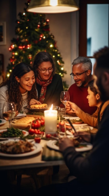 La famiglia natalizia si è riunita attorno al tavolo da pranzo condividendo un abbondante pasto natalizio