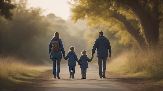 La famiglia sta andando a fare una passeggiata