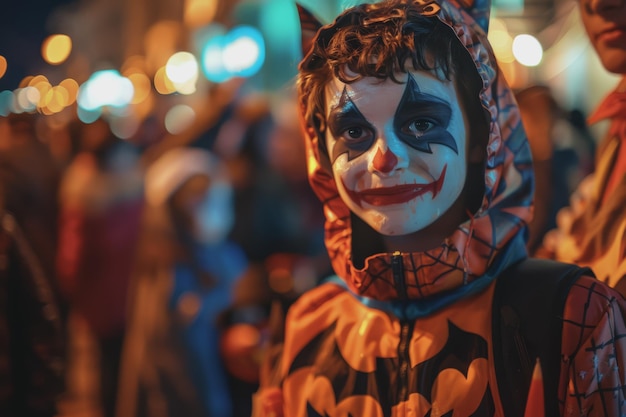 La festa di Halloween in mezzo alle luci i giovani spaventano il pubblico tutti si vestono di spaventoso