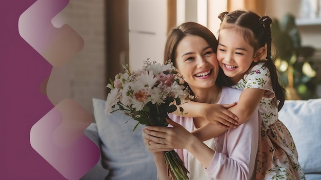 La figlia di Happy Day si congratula con la madre e le dà dei fiori.