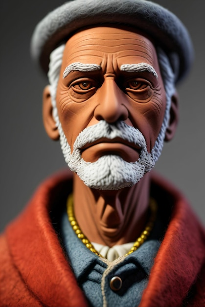 la figura di un vecchio con una barba bianca fatta di argilla e feltro