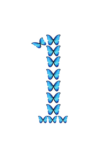 La figura di una delle farfalle tropicali blu isolate su fondo bianco.