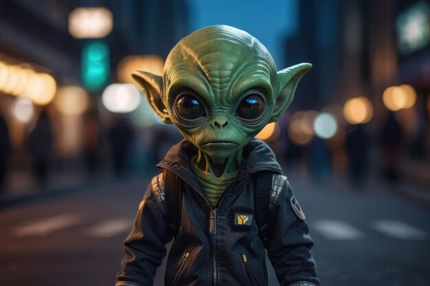 La figurina di Baby Yoda sulla strada della città