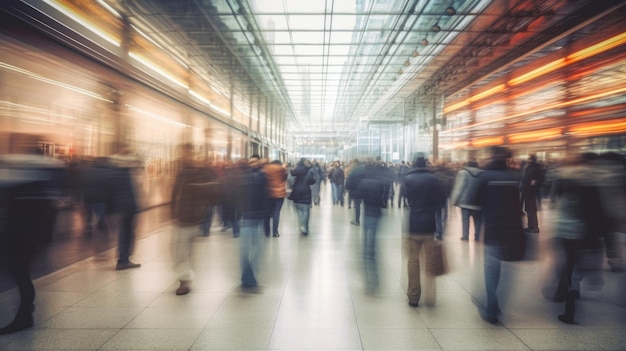 La folla della stazione ferroviaria in movimento