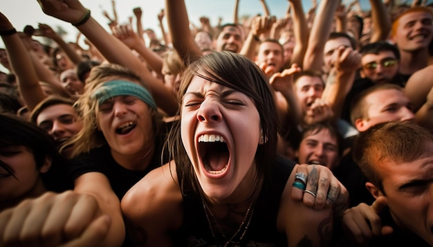 La folla impazzisce a un concerto rock o heavy metal Un sacco di gente all'evento di massa Festa hardcore della folla del concerto