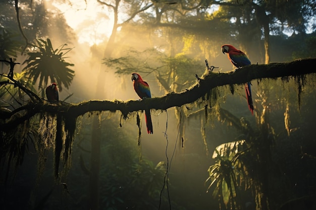 La foresta pluviale amazzonica: una vivace sinfonia di flora e fauna in un ambiente nebbioso