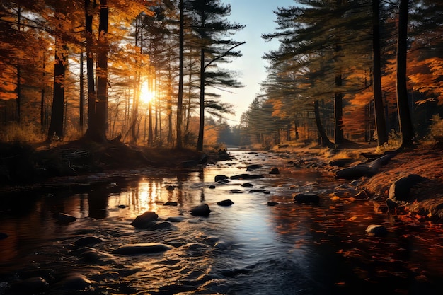 La foresta si riflette in un fiume tranquillo IA generativa