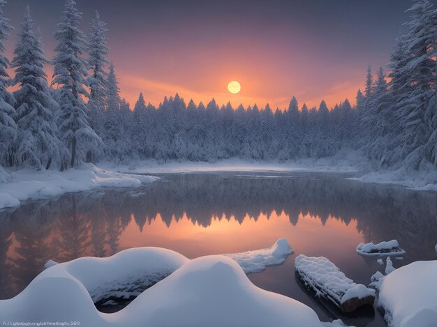 la foresta vicino al lago coperta di neve in inverno