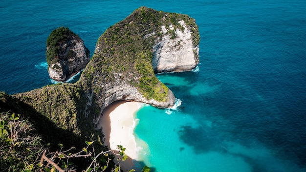 La forma del dinosauro della spiaggia di Kelingling nell'isola di Nusa Penisa, Bali