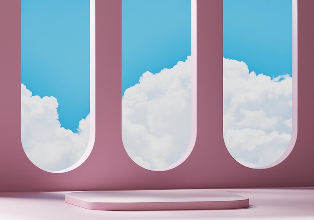 La forma geometrica astratta e il podio minimal Sky cloud per la visualizzazione di prodotti cosmetici o naturali
