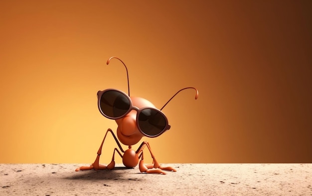 La formica indossa occhiali da sole e un insetto marrone con il naso marrone.