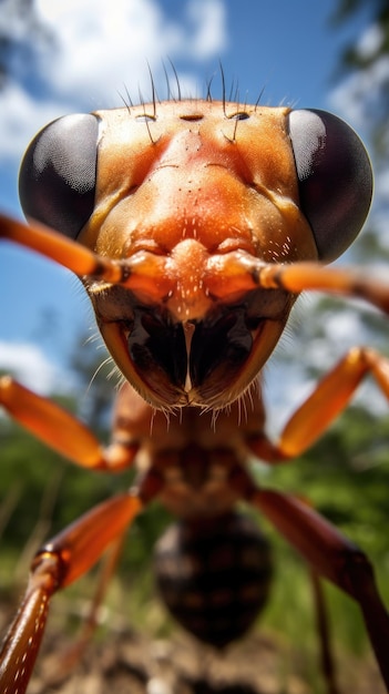 La formica tocca la telecamera per fare un selfie Un selfie divertente del ritratto di un animale