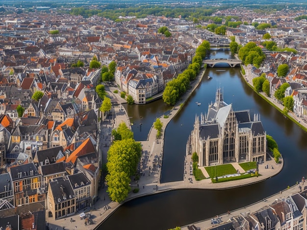 La foto della città del centro di Gand paesaggio urbano del Belgio