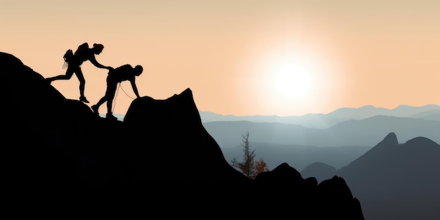 La foto di due alpinisti che salgono su un ripido pendio di montagna spera di superare il lavoro